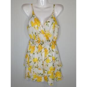 Crystal Doll White &‎ Yellow Floral Belted Mini Dress SMALL NWT Cottage Prairie